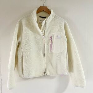 The Arrivals Zip Up Sherpa Fleece Sweatshirt in White sz S